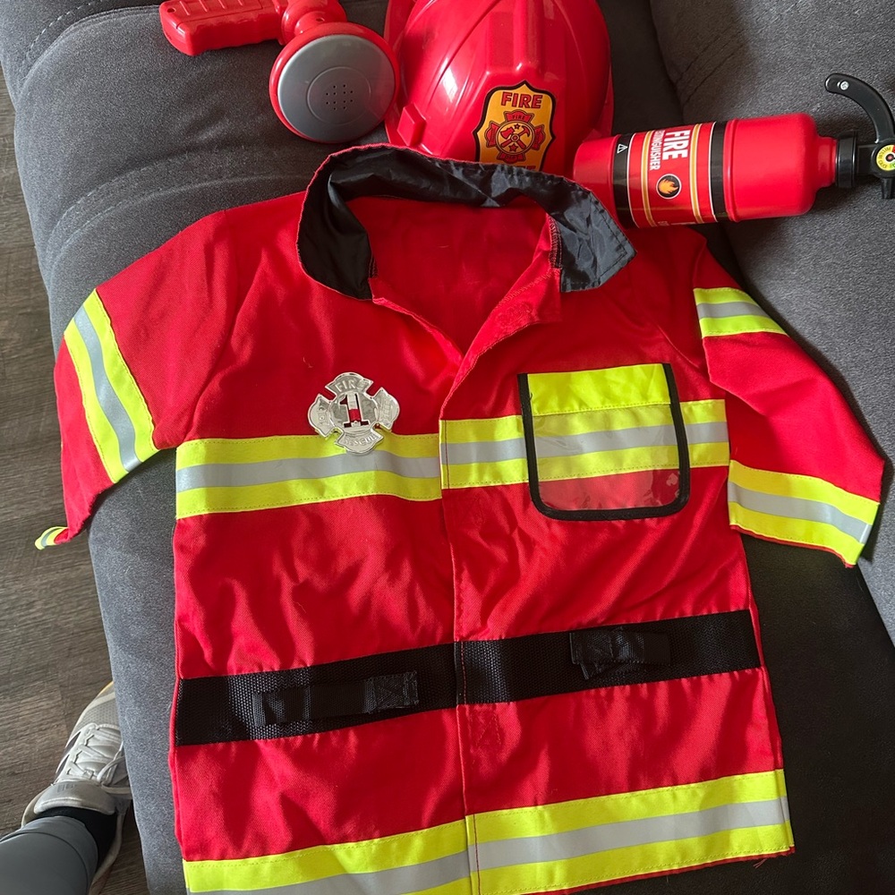 Kids Red Firefighter Costume- Used